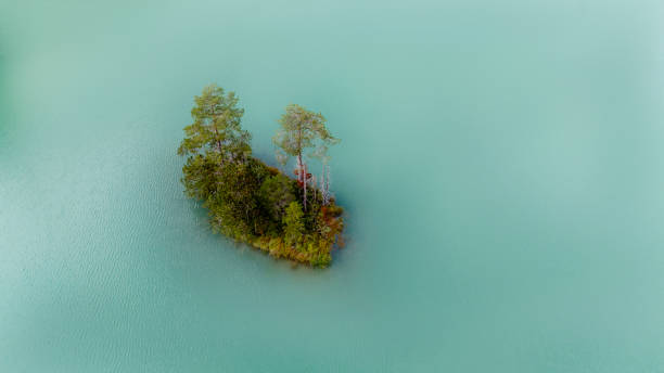 Drone view of mountain lake in Austria