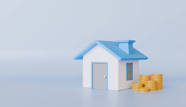 istock Gold coins falling into stack and house, home model with windows, financial investment growth concept 2196920792