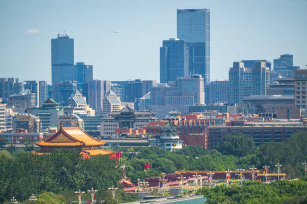 Beijing, China - September 2nd 2024 - Tiananmen (Gate of Heaven-Sent Peace) and CBD skyline during the Forum on China-Africa Cooperation