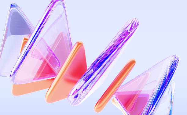 istock Abstract 3d colorful background with glass holographic and orange plastic triangle plate shapes render. Dynamic line pattern with rainbow gradient texture. Fashion creative wallpaper 2196929249