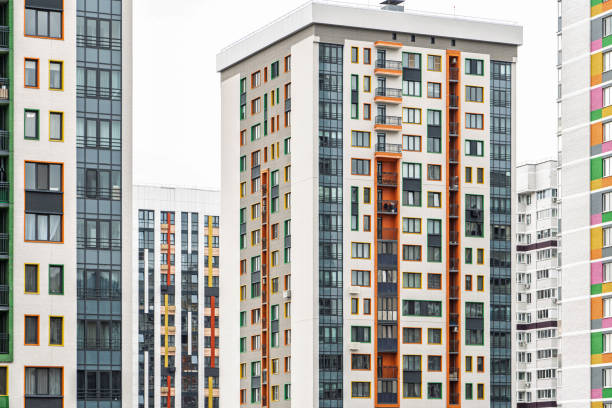 istock Modern colorful apartment buildings with large windows 2196931433