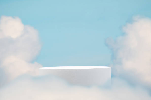 istock Minimal geometry cylinder podium table top with blue sky white cloud background.product placement pedestal modern stand display,surreal paradise dreamy concept. 2196933205