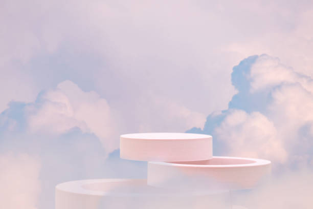 istock Minimal geometry cylinder podium table top with blue sky pink white cloud background.product placement pedestal modern stand display,surreal paradise dreamy concept. 2196933222