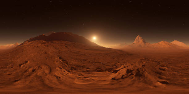 istock Sunset on Mars. Mars mountains, view from the valley. Panorama, environment 360 HDRI map. Equirectangular projection, spherical panorama 2196936091