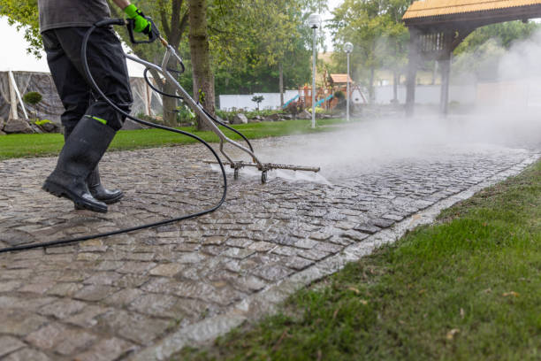 istock Professional cleaning service worker power washing cobblestone 2196936180