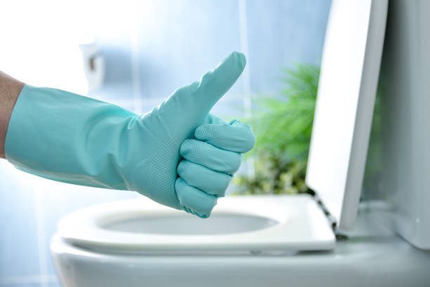 istock Freshly disinfected bathroom concept with hand ok gesture 2196939220