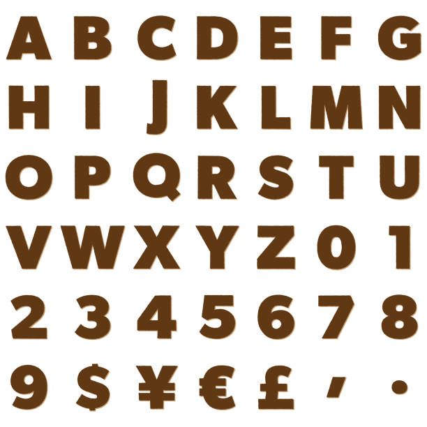 istock Print style alphabet uppercase letters, numbers and currency symbols 2196942516