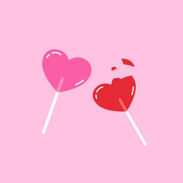 Valentine's day Greeting posters. Sweets molded heart of candies on pink background. Simple hand drawn heart lollipops.