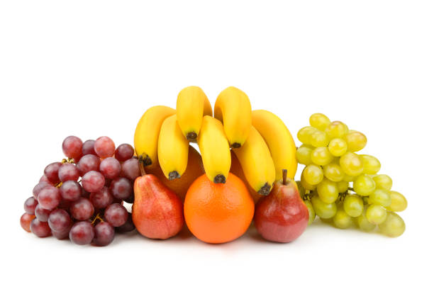 Set of fruits isolated on a white background. Free space for text.