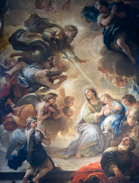 Rome, Italy - January 15, 2025: church of S. Maria in Portico in Campitelli. The altarpiece depicts the Holy Family - St. Anne, St. Joachim and the Virgin Mary - painted by Luca Giordano (18th c.)