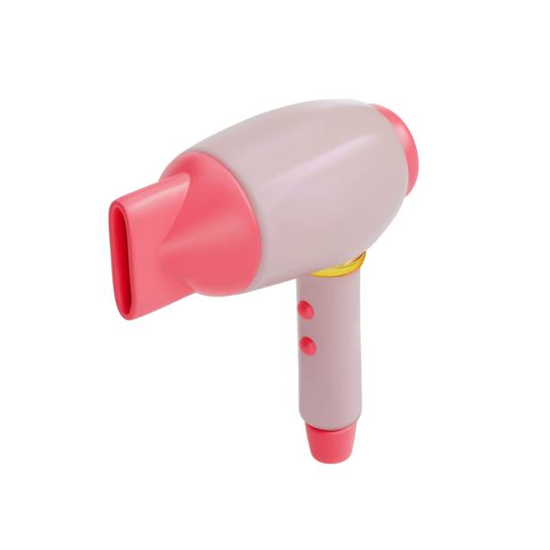 istock A rendering of a beige hair dryer with a pink nozzle. Modern look. Vector illustration on isolated white background 2196946540