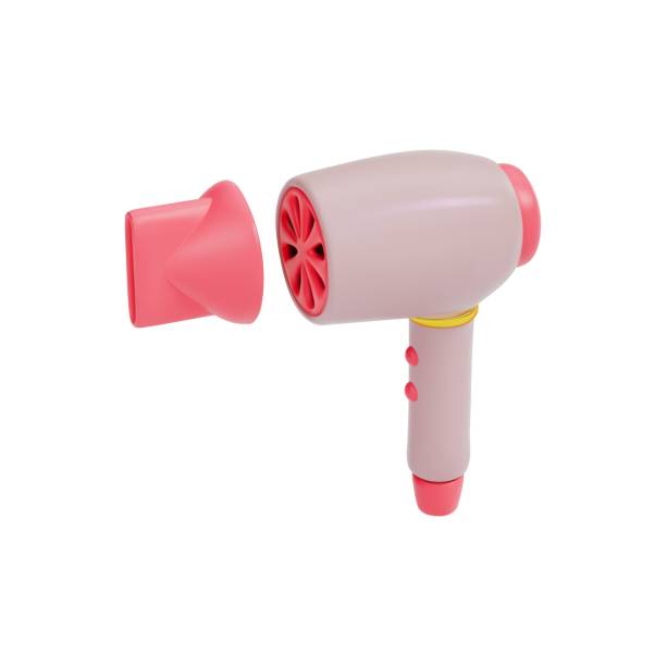istock A rendering of a hair dryer with a separate nozzle in pink. Vector illustration on isolated white background 2196946546