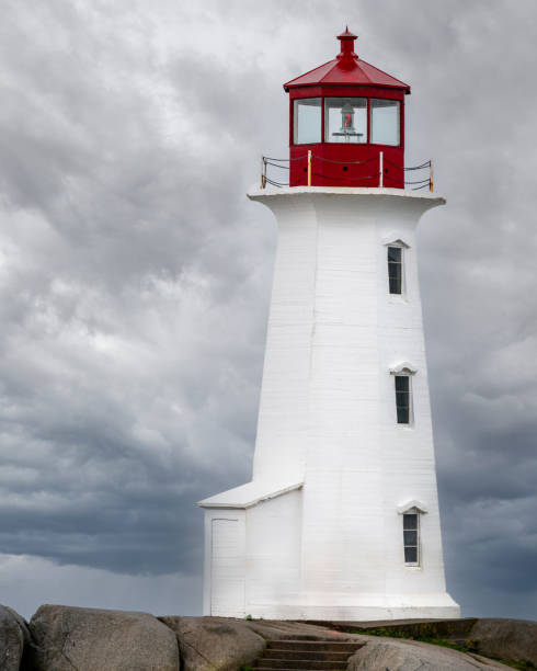 istock Stormy sky and a lighthouse on the ocean shore 2196948012