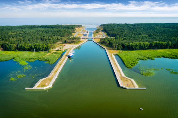 Holidays in Poland - the Vistula Spit canal between the Vistula Lagoon and the Baltic Sea