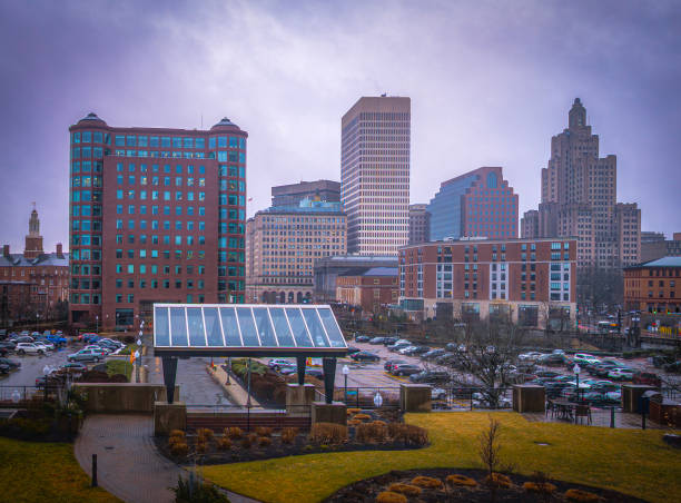 istock Providence City downtown skyline in rain 2196959277