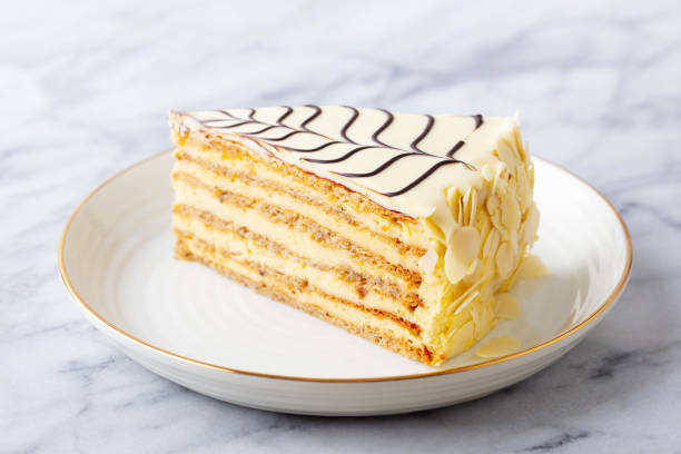 istock Traditional Esterhazy cake, torte. Marble background. Close up. 2196969342