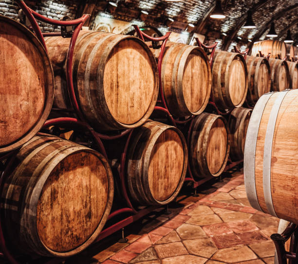 istock Wine barrels in wine-vaults in order 2196969557