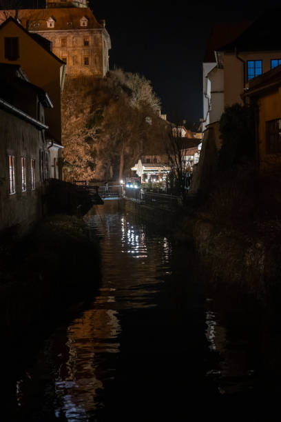 istock Nighttime Canal Reflection in Historic Town 2196970591