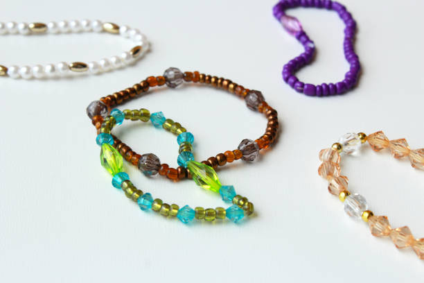 Stylish trendy fashion accessories, costume jewelry, handmade bijouterie on a white background. Perfect for jewelry design