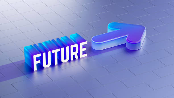 istock 3D Rendered Futuristic Glass Arrow with FUTURE Banner on Metallic Surface 2196974511