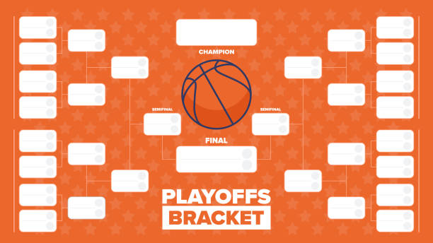 istock Playoffs bracket. Playoffs grid. Sport tournament bracket. Game and competition schedule. Season final. Team and players. Championship winner. Match score. Vector poster 2196976278
