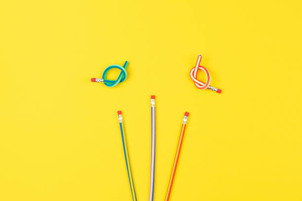 istock Colorful flex pencils on yellow background, increase creative potential for playful kids crafts 2196977283