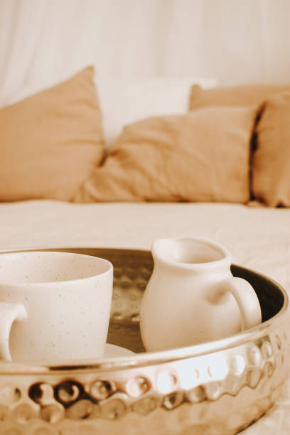 istock tray with dishes on the bed 2196979871