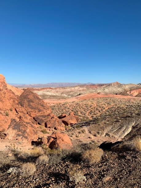 istock Red rock formations under a clear blue sky at Red Rock Canyon 2196980764