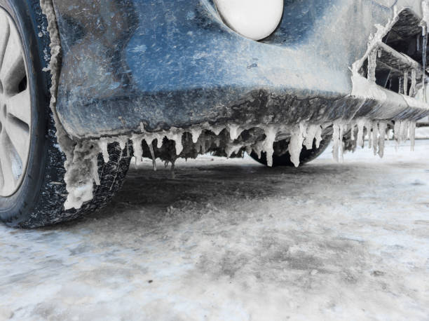 istock Icicles Are Forming under a Car bumper in Harsh Winter Conditions and Cold Environments 2196981303