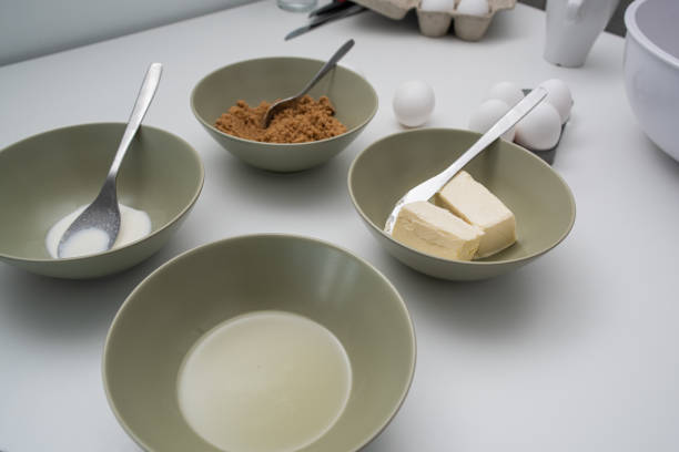 Ingredients to make bakery at home on white background table. in Toronto, Ontario, Canada