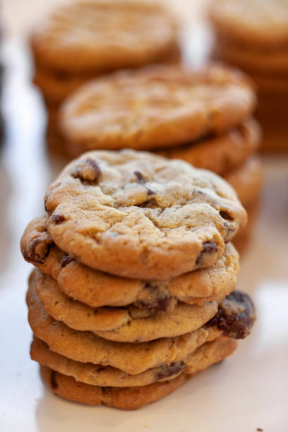istock Close up on stack of chocolate chip cookies 2196985500
