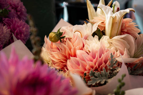 Fresh cut dahlia and lily bouquets
