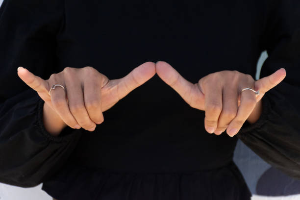 istock Closeup of hands signing 'same-as' in ASL 2196987236