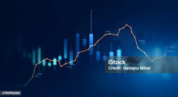 Stock Market Investment Data And Analysis Finance Graph Business Financial Chart With Moving Up Arrow Graph Stok Vektör Sanatı & Altın - Tanımlı renk‘nin Daha Fazla Görseli