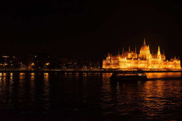 Danube river and Hungary parliament in Budapest by night