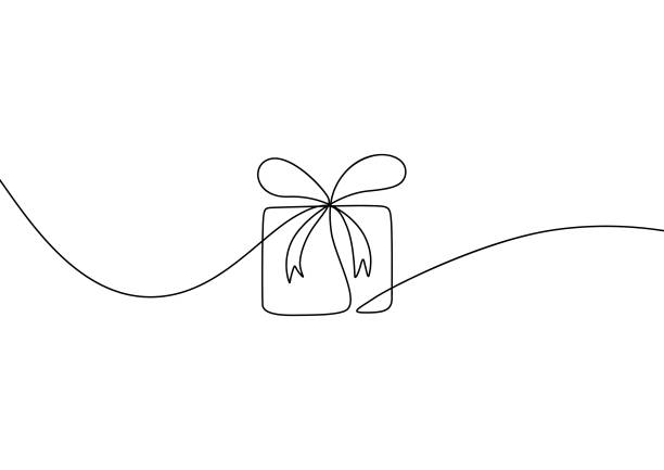 Gift box outline, Continuous line icon. Gift box outline, Continuous line icon on white background. birthday present stock illustrations