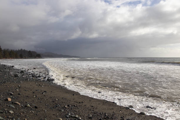istock Waves breaking on a rocky beach on a cloudy winter day 2197013597