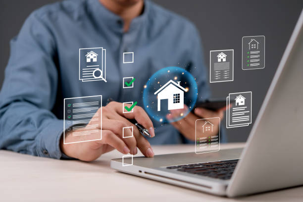 istock Online housing market and real estate innovation. A professional using digital tools for home searching, property investment, and virtual real estate transactions. 2197017191