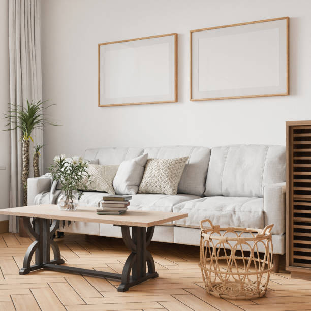 istock interior living room mockup, two frame, poster empty in home design, interior design element mockup, blank frame 3d render 2197017254