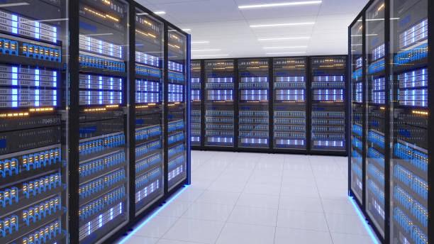 istock Shot of Data Center With Multiple Rows of Fully Operational Server Racks. Modern Telecommunications,Data center cooling,server room,3d rendering 2197018589