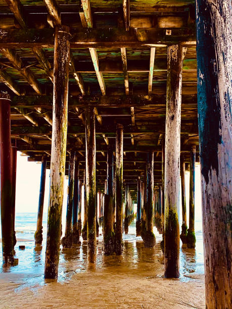 istock Weathered Wooden Pier Pilings Creating Symmetrical Ocean View Pattern 2197021137