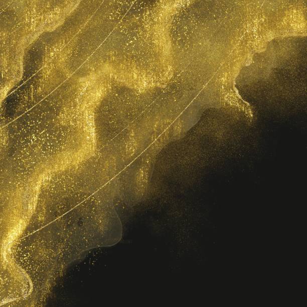 istock Dark abstract square banner for fall and winter. Alcohol ink art waves with golden aurora-like texture on black background 2197022201