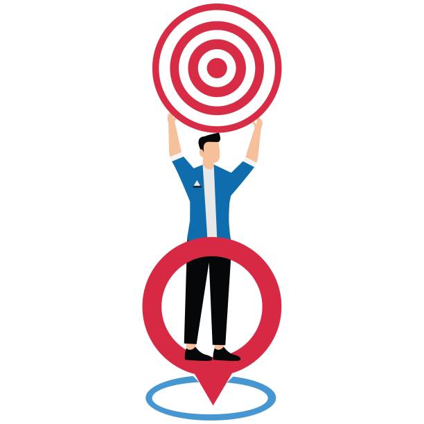 istock Market target positioning, to achieve business goals or achievements, clear next steps, businessmen take targets to stand inside the positioning symbols 2197033057