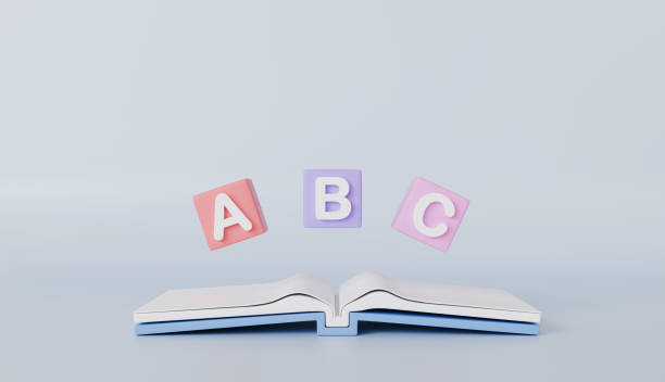 A 3D rendering of pastel-colored ABC blocks playfully falling onto an open book This image evokes feelings of learning childhood and the joy of reading perfect for educational resources The soft colors and simple design are visually appealing