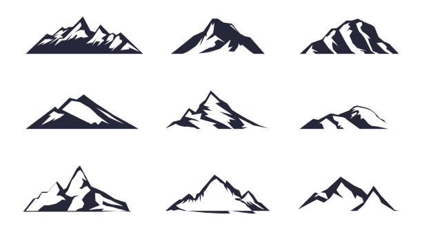 illustrations, cliparts, dessins animés et icônes de ensemble d’icônes de montagnes - sommet montagne