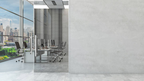 istock Empty Mock Up Wall of a Modern Office Interior 2197042092