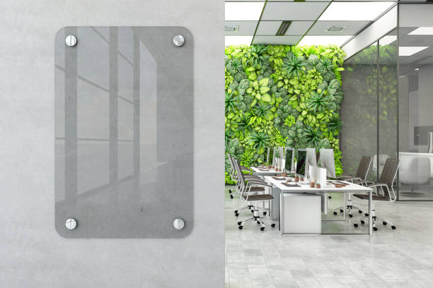 istock Blank Glass Nameplate Sign on Modern Office's Wall 2197042374