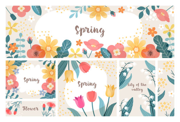 illustrations, cliparts, dessins animés et icônes de modèle de fleur printanière set_3 - avril