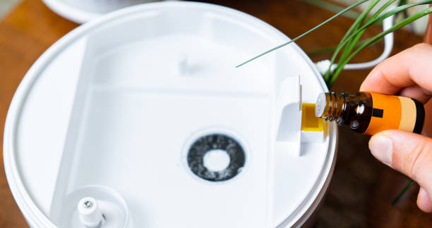 istock Essential oil is added to an aroma diffuser for relaxation in a cozy setting 2197050092