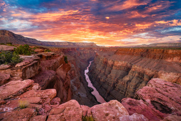 Experience the breathtaking view from Toroweap Overlook at the North Rim of the Grand Canyon, capturing the dramatic cliffs, rugged landscape, and the winding Colorado River at sunset. This stunning scene highlights the canyon’s depth, beauty, and natural wonder. Toroweap is a very remote location and very challenging to get to.